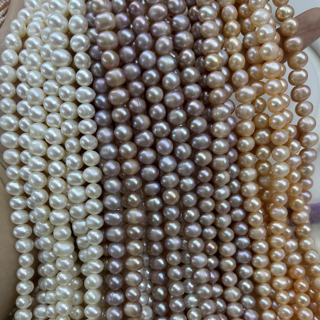 1String, Purple Pink White Natural Freshwater Pearls Beads for Jewelry Making DIY Crafts (Beads 7-8mm, Length 36cm)