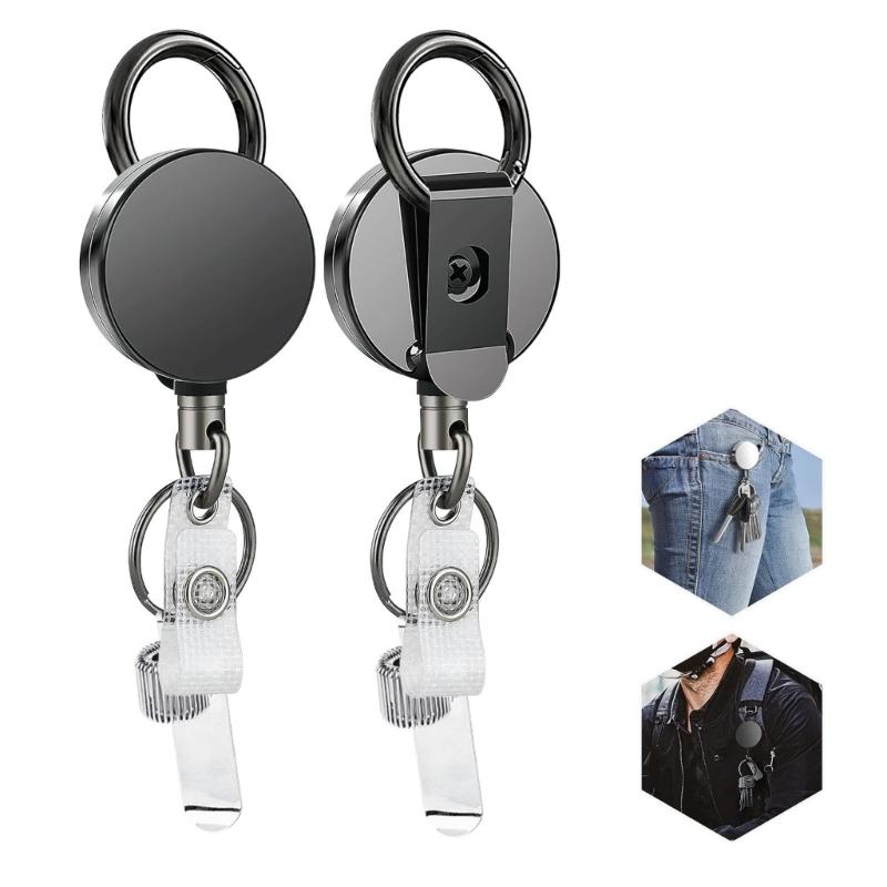 Double Sturdy Stainless Steel Retractable Badge Reel Clip Extended Reach Tool Organizers Convenient for Workplaces