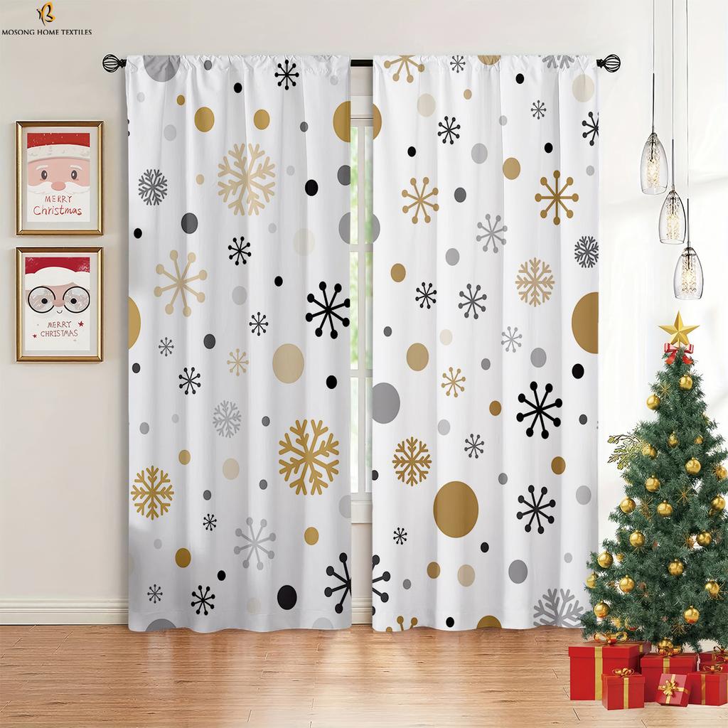 Set Of 2 Cute Cartoon Santa Claus Snowman Snowflake Printed Curtains Bedroom Dining Room Christmas Party Decoration Curtain For Master Made Polyester