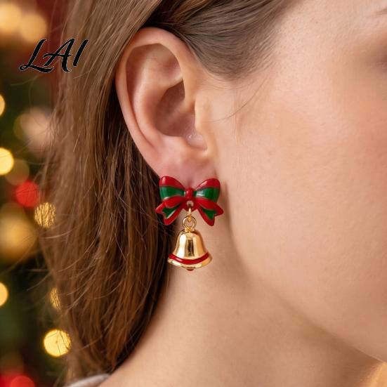 Seasonal Fashion Bell Stud Pair Jingle Jewelry 1 Dangle Drop Earrings for Women, Small