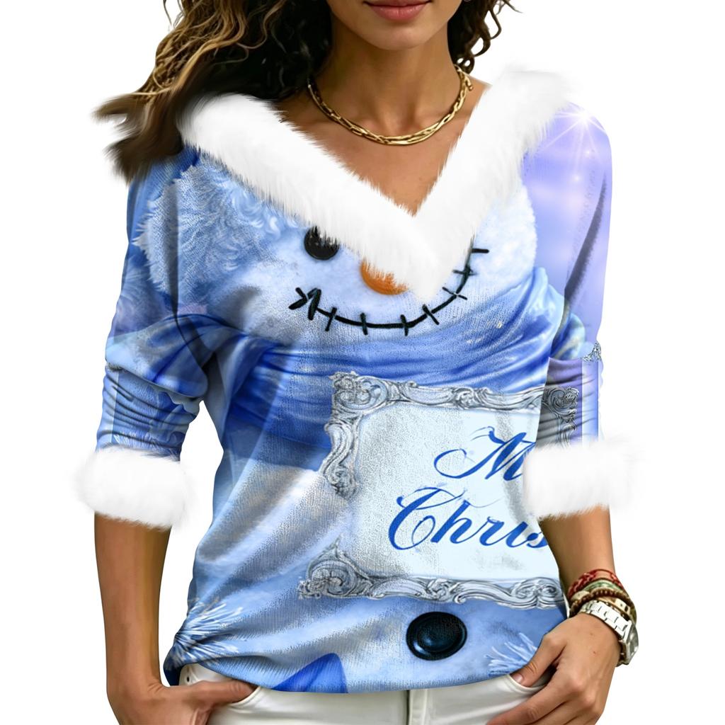 Christmas V-Neck Top with Elegant Cut for Party, Date and Everyday Wear