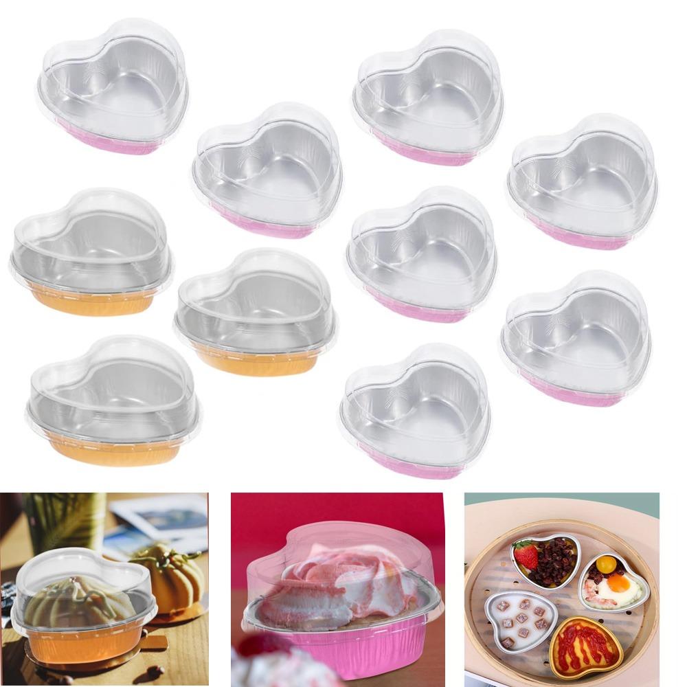 20PCS Heart Shape Disposable Aluminum Foil Cupcake Liners with Lids Mini Cake Pans for Wedding Birthday Party Kitchen Gadget