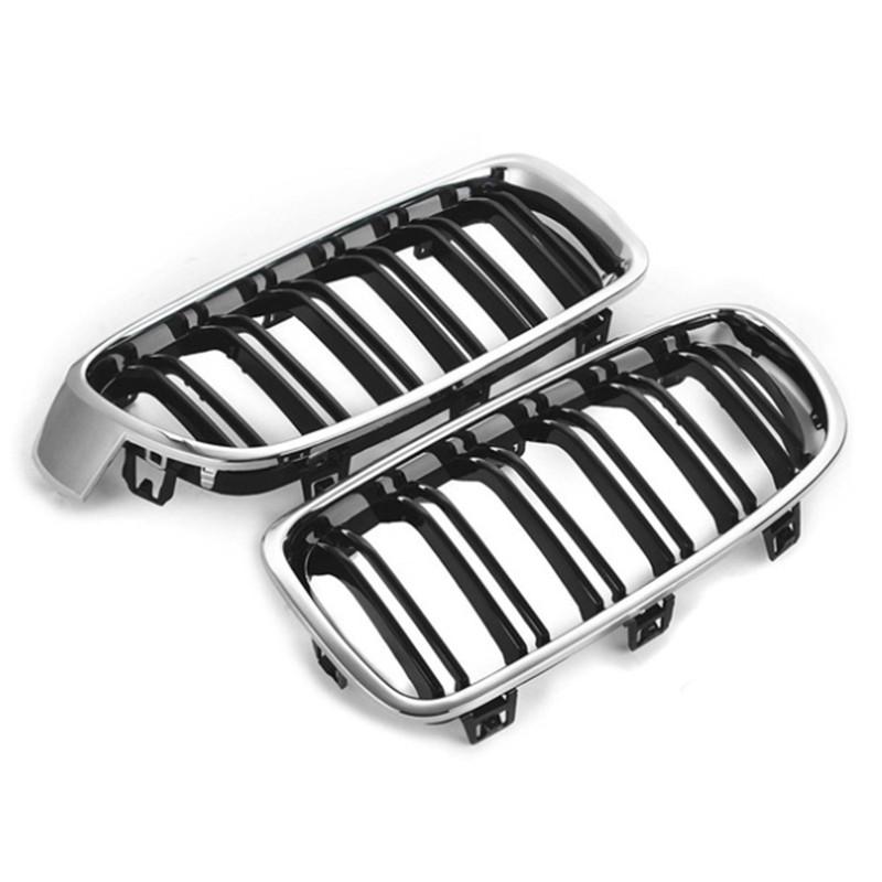 2PCS Dual Slat Style Grille Front Bumper Kidney Mesh Grill For BMW F30 F31 F35 F80 2012-2018 Bumper ABS Car Replacement