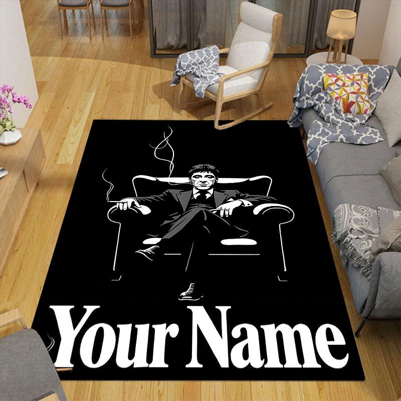 Custom 1Pc Custom Name Retro Suit Portrait Flannel Personalized Rug Non Slip Floor Mat Soft Carpet for Living Bedroom Office Home Decor Gift