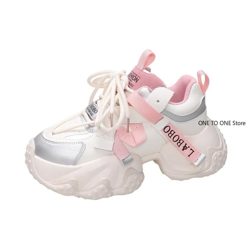 Fashion 35-43 Women's Chunky Sneakers 2024 Breathable Mesh Platform Sports Shoes Woman Fashion Lace Up Thick Sole Casual Shoes Mujer