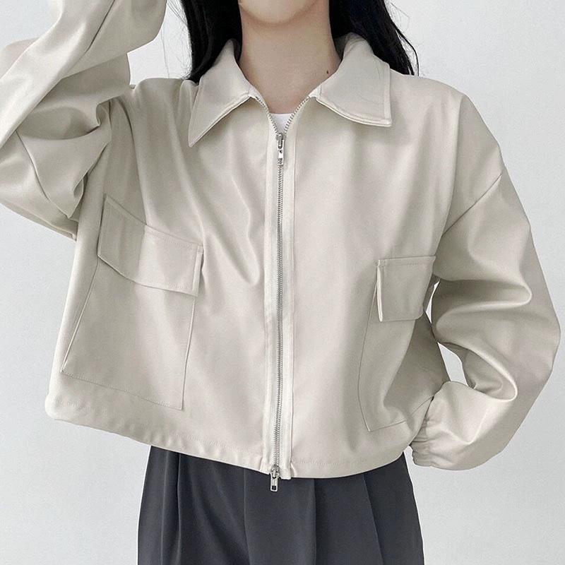 Korean Retro Stand Collar Zipper Long-Sleeve Casual Jacket for Women
