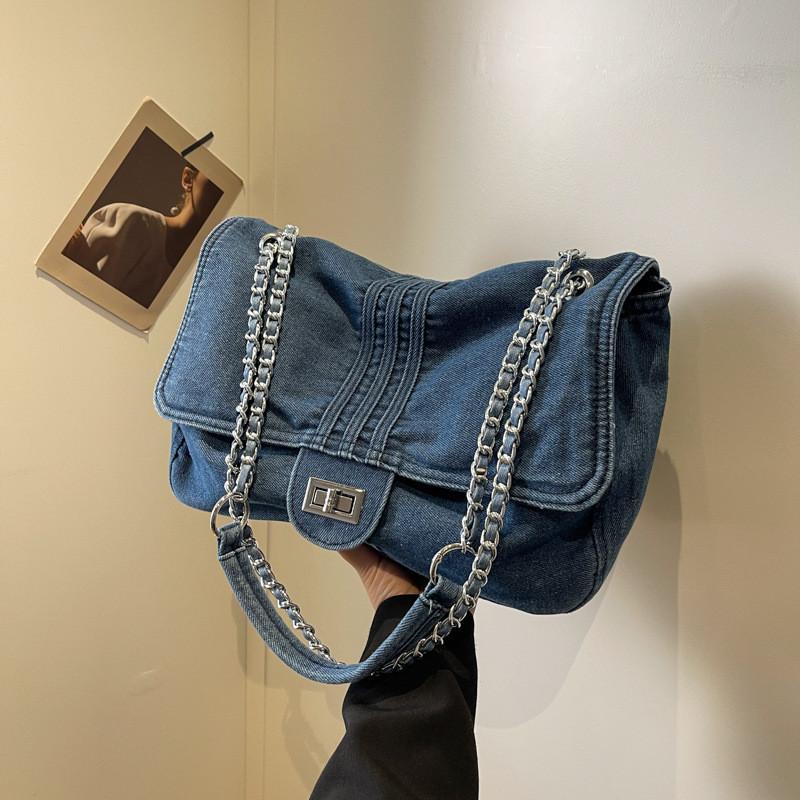 Ielgy Casual Denim Bag Shoulder Large Capacity Chain Cross-body Tote Bag