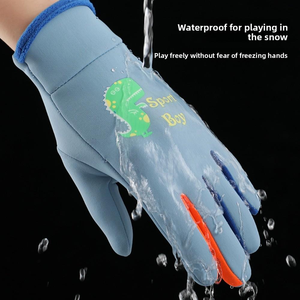 Cartoon Dinosaur Kids Winter Cycling Gloves Night Luminous Children's Outdoor Gloves  Boys Girls