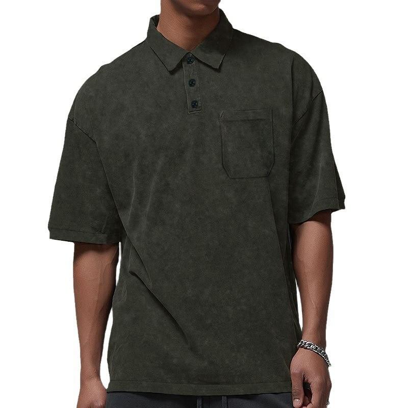 New Vintage Short Sleeve Men's T-shirt Heavy Summer Casual Lapel Short Sleeve Men's T-shirt Polo Shirt
