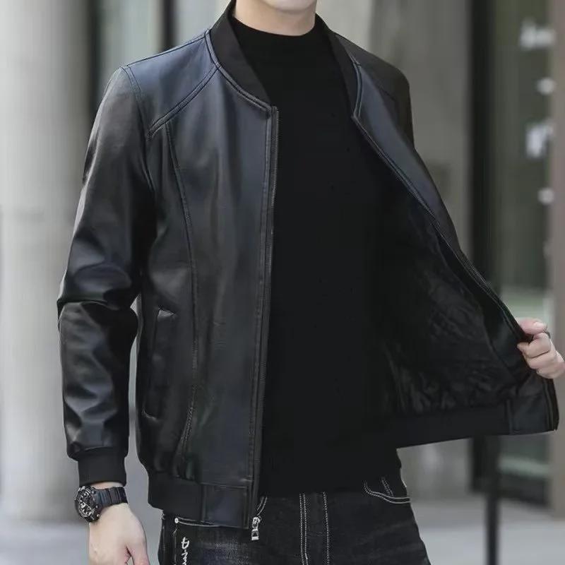 Men's Slim Fit Leather Jackets: Autumn/Winter Velvet, Motorcycle & Flight Styles, Warm & Casual, Korean Design for All Ages.