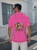 Men's Short-Sleeve Polo Shirt with Virgin Mary Print - Pink Lapel Collar Button-Front Buttoning Shirt, Full-Body Iconic Suitable for Dates, Beach