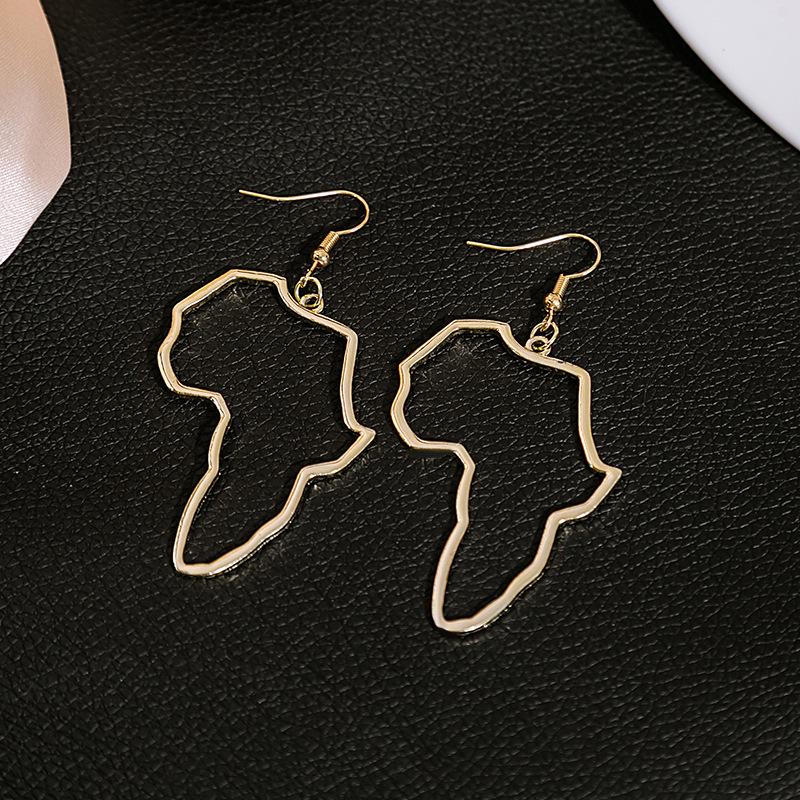 Boucles d'oreilles pendantes créatives carte d'Afrique irrégulières: Design Évidé Exagéré, Mode Européenne & Américaine
