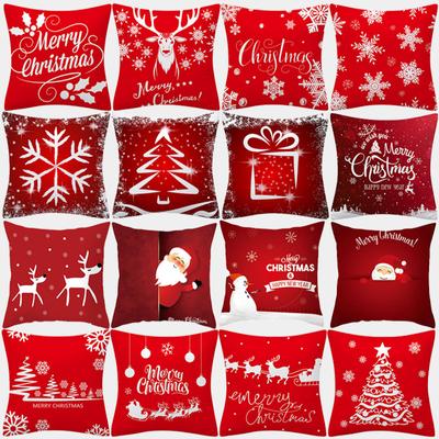 Christmas Pillowcase 45X45 Pillowcase Polyester Merry Christmas Print Sofa Cushion Decoration Pillowcase Christmas Gift Short Pl