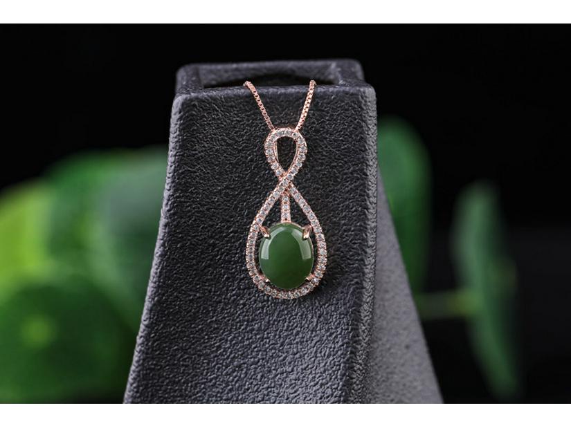 Bridal 4-Piece Set: Rose Gold Plated 925 Silver Earrings, Ring, Necklace with Jasper and Hetian Jade