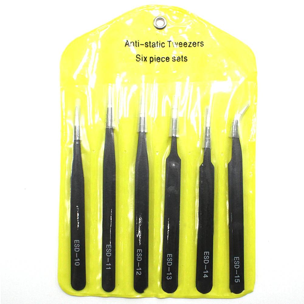 Eyelash Tweezers 6Pcs Set Cell Clip ESD Stainless Steel Tweezers Set Anti-static Electronic Repair Tools