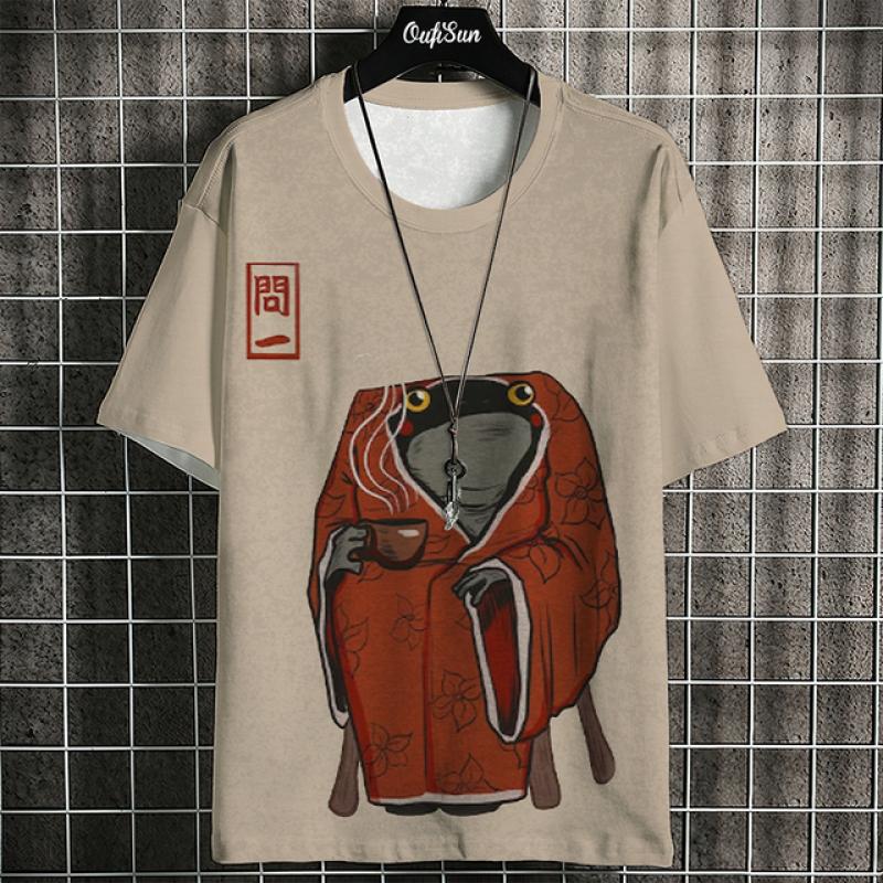 Retro Herren T-Shirt Animal Print Kurzarm T-Shirt Ukiyo-E Print Übergroßes T-Shirt Für Männer Sommer Quick Dry Tee Harajuku Tops