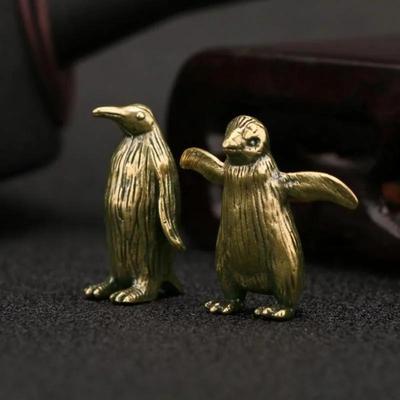 1 pieza de estatua en miniatura de pingüino antártico de latón macizo, adorno para escritorio de oficina