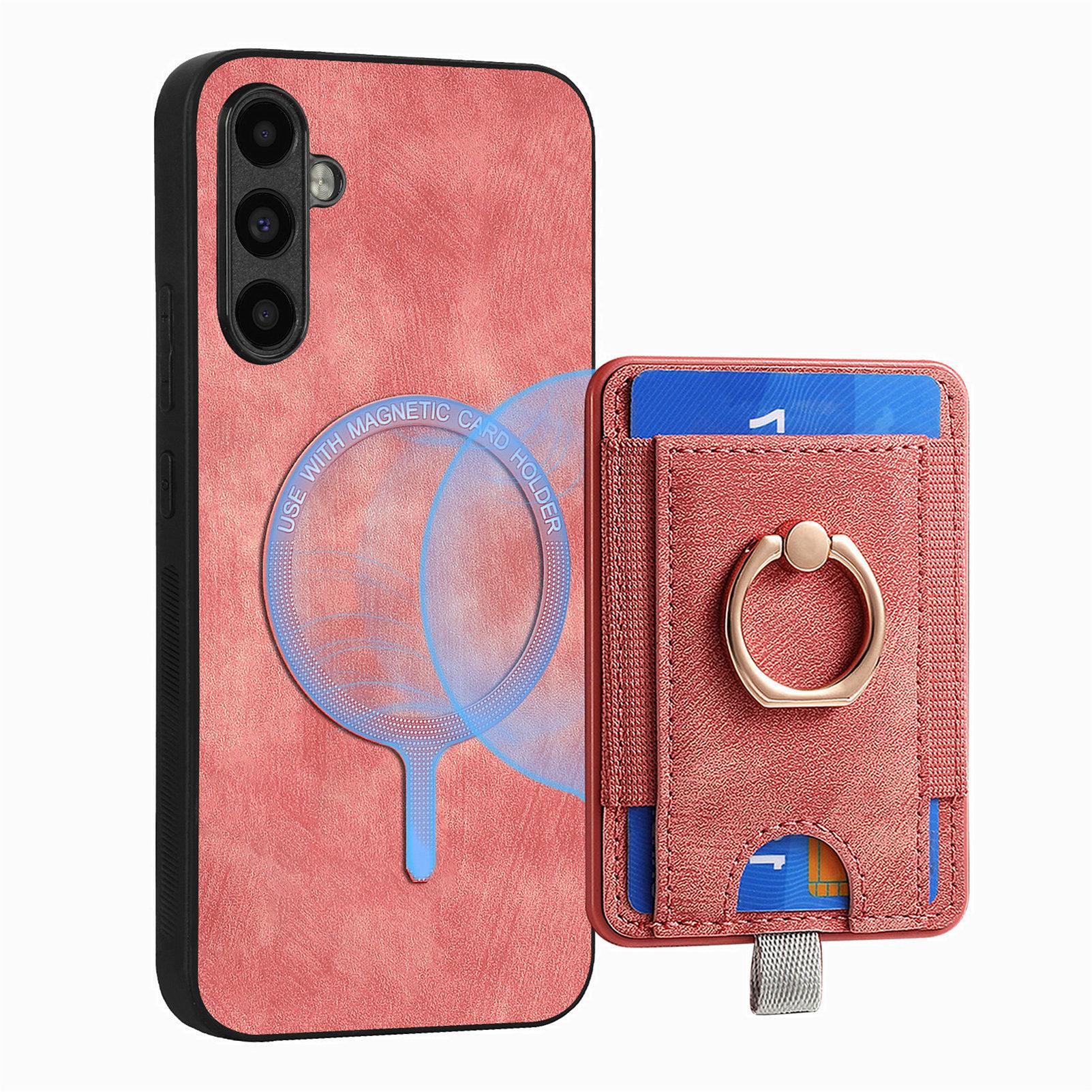 

2 in 1 Detachable Magnetic Cards Solt Leather Case For Samsung Galaxy A55 A35 A54 A24 S23 S24 Ultra S22 Plus S21 FE Ring Holder For Galaxy S24 рожевий