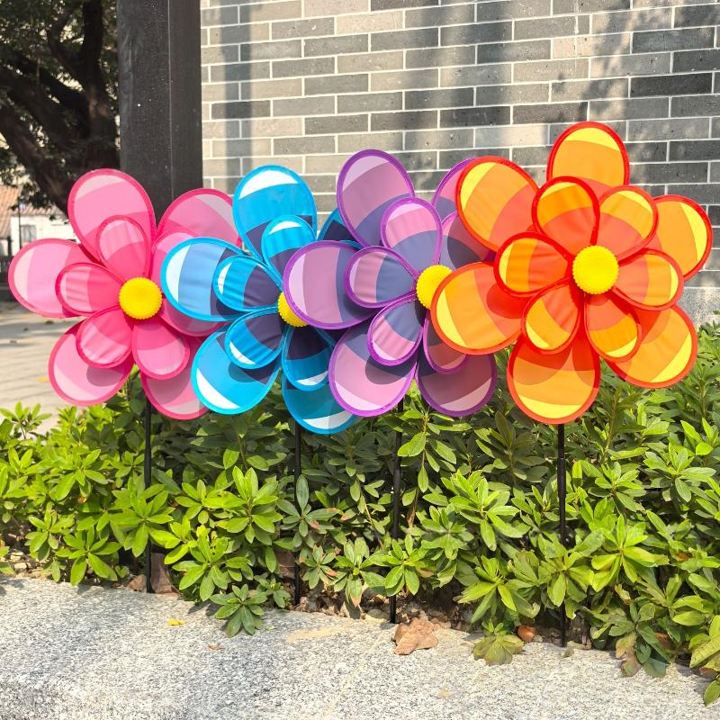 Garden Windmill Spinner Double Layer Rainbow Pinwheel Fabric Decorations for Outdoor Home Yard One Size