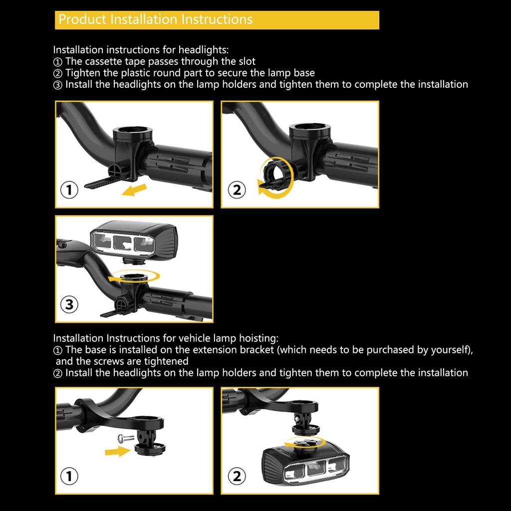 Shockproofed Bike Front Light High Capacity Battery Charging Bicycles Headlight for Low Light Trail Night Cycling