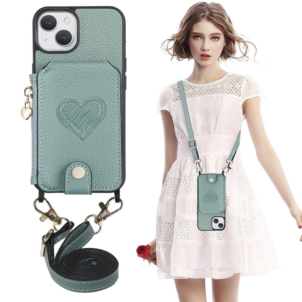 Zipper Wallet Shoulder Chain Case for Iphone 14 Plus 13 12 11 Pro Max Vertical Cards Solt Leather Lanyard Crossbody Bag Cover