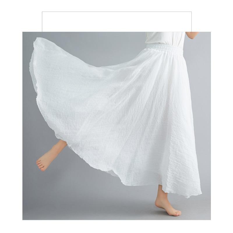 Long A-line Skirt In Cotton and Linen with Elastic Waist In Pure Color for Summer and Autumn