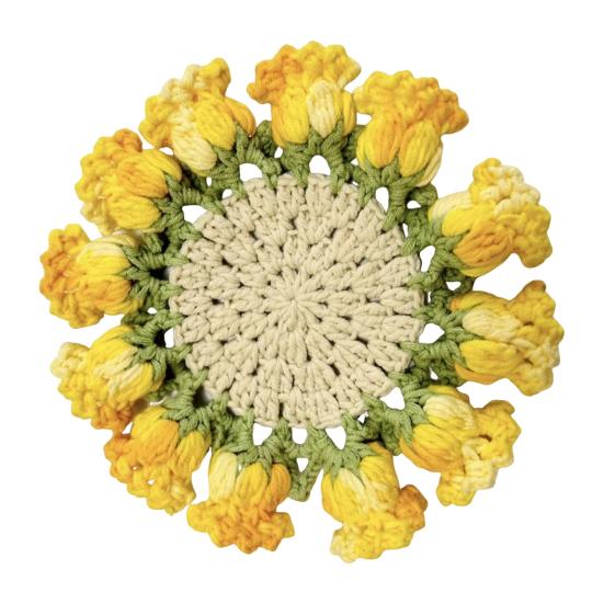 Crochet Rose Bouquet Coaster Heat-resistant DIY Handmade Knitting Flower Coffee Mug Cup Mat Kitchen Countertop Table Desk Decoration