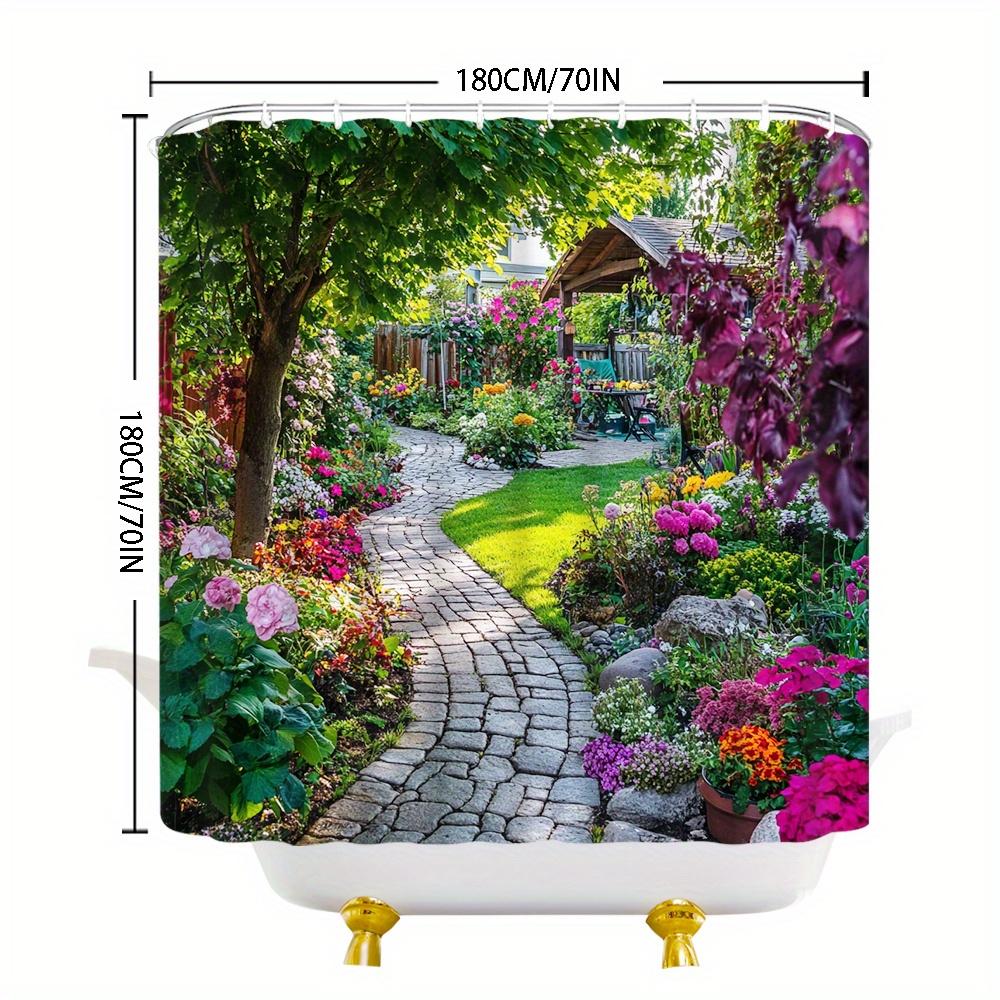 Garden Path Shower Curtain Flower Garden Landscape 3D Printed Waterproof Bathroom Decor Nature Scene Home Textile Art Design