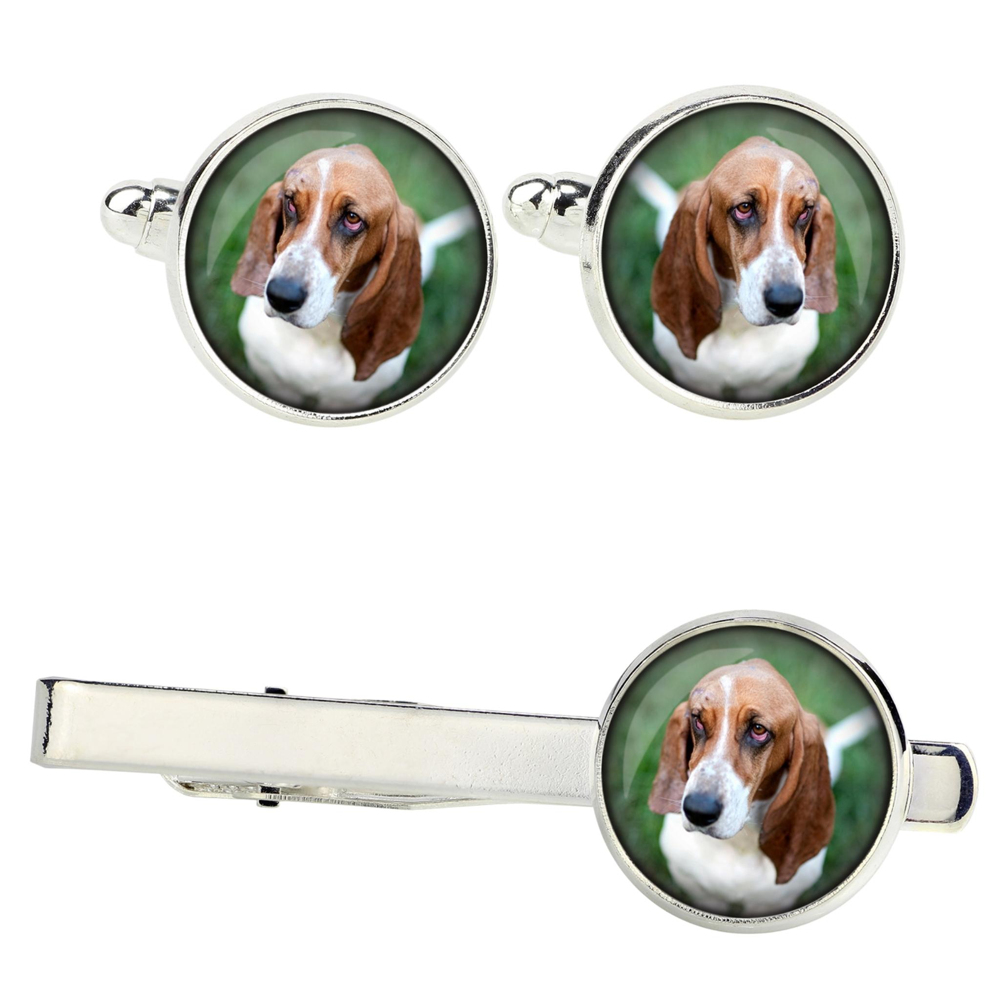 

Basset Hound - cufflinks and tie with your photo, a suit decoration, men s jewelry from the Art-Dog brand. срібний