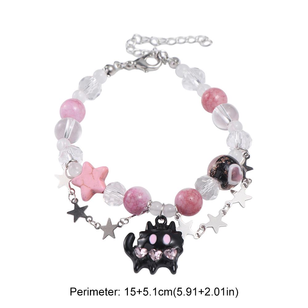 Y2K Pentagram Star Bangle Bow 2 Layer Hand Chain Exquisite Black Cat Heart Bracelet Girl