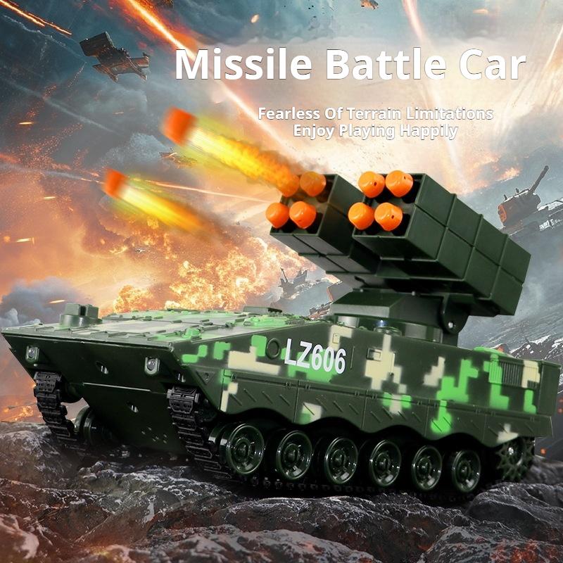 Remote Control 2.4g Battle Tank Military Missile Launcher Electronic Acousto Optic Rc Kids Toy Shoot Bulletstank Model Kids Toys