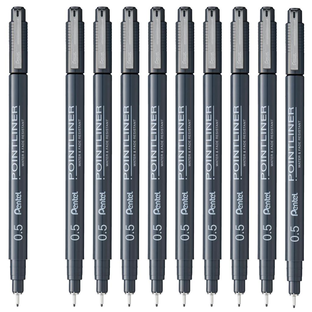 Pentel Point Liner 10 Water-Based Pen, 0.5mm, Black, Pens, S20P-5AD(10)