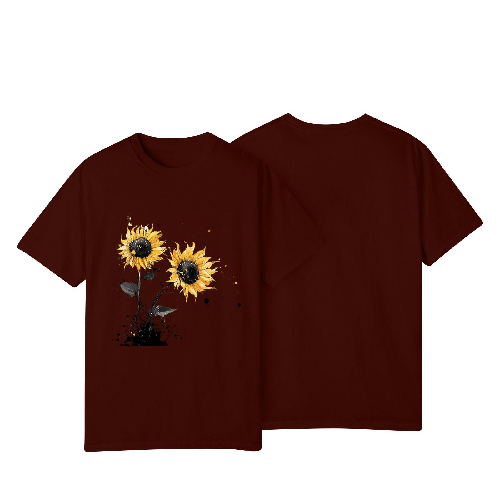 

Женская повседневная футболка с принтом подсолнухов Street Slim Fit с коротким рукавом M винный