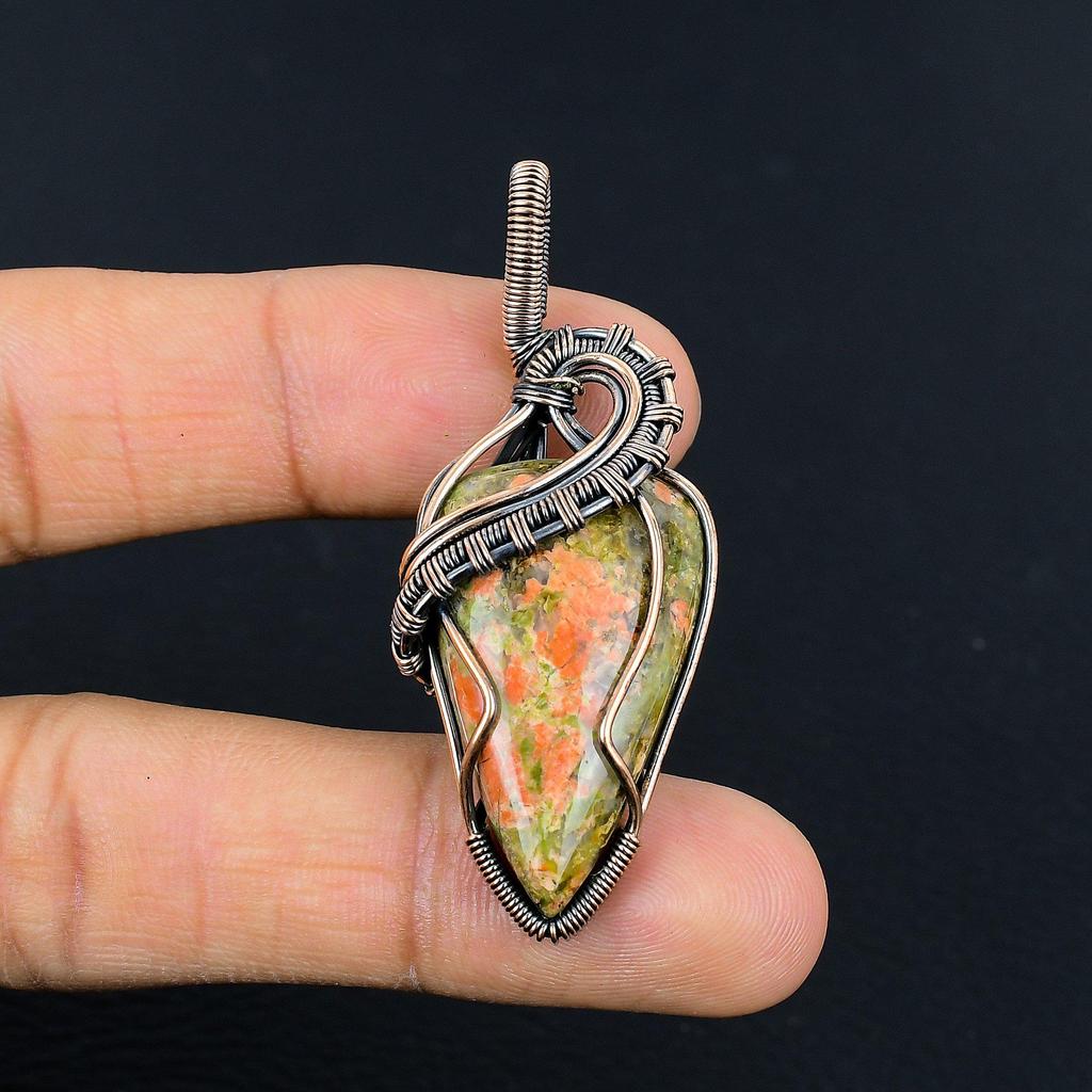 Unakite Pendant, 999 Copper Wire Wrapped Jewelry, Gemstone Jewelry Pendant, Handmade Wedding Gift Jewelry