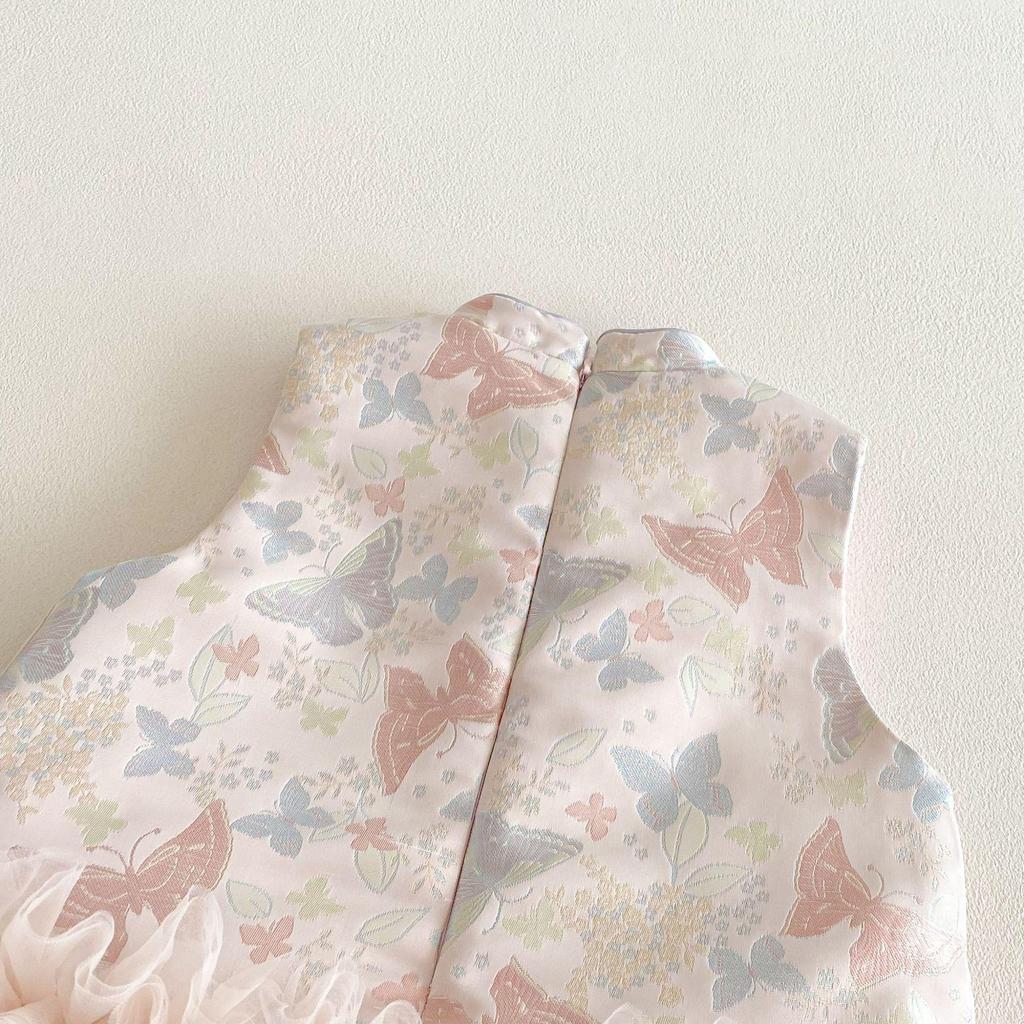 2025 Girls' Chinese Style Layered Winter Dress with Oblique Collar - Retro New Year Outfit