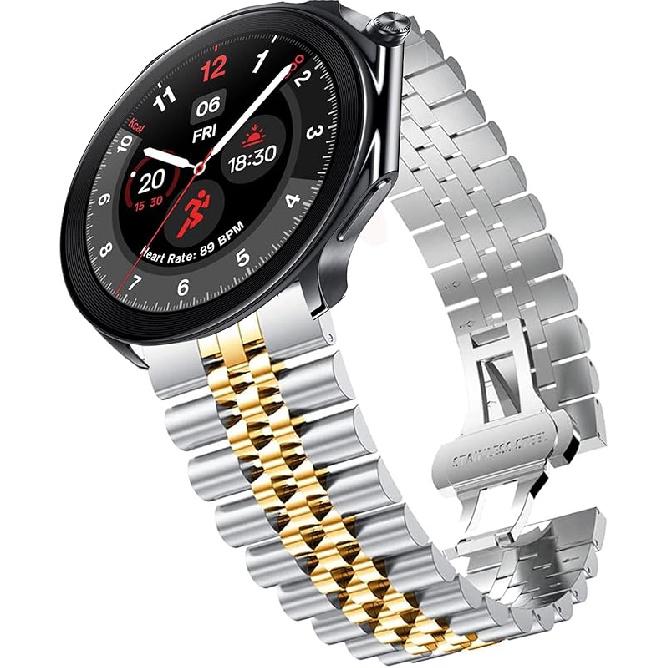 

Совместим с ремешками для OnePlus Watch 3, 22 мм массивный ремешок из нержавеющей стали с раскладывающейся застежкой-бабочкой, браслет из звеньев, совместимый с OnePlus Watch 22mm size band серебряный