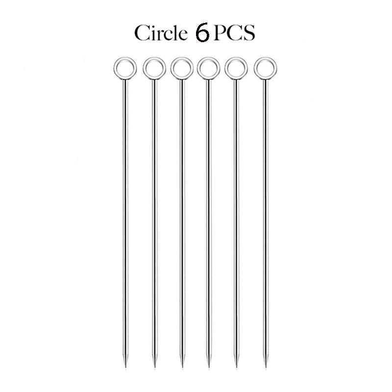6pcs Cocktail Pick Stainless Steel Fruit Sticks Bar Tools Drink Stirring Sticks Martini Picks Party Wedding Accessory