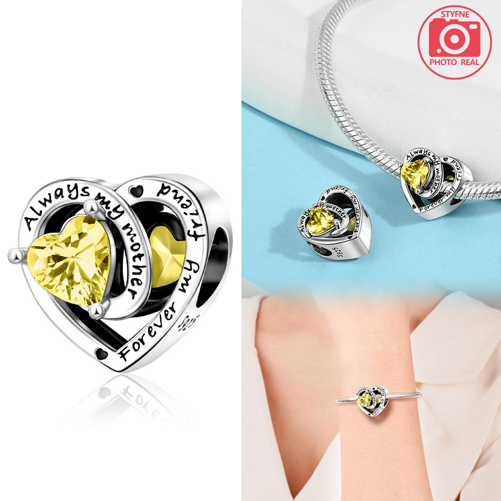 Copper Colors Heart Charms Month Birthstone Series Beads Fit Original Bracelet Diy Fine Jewelry Gift For Women