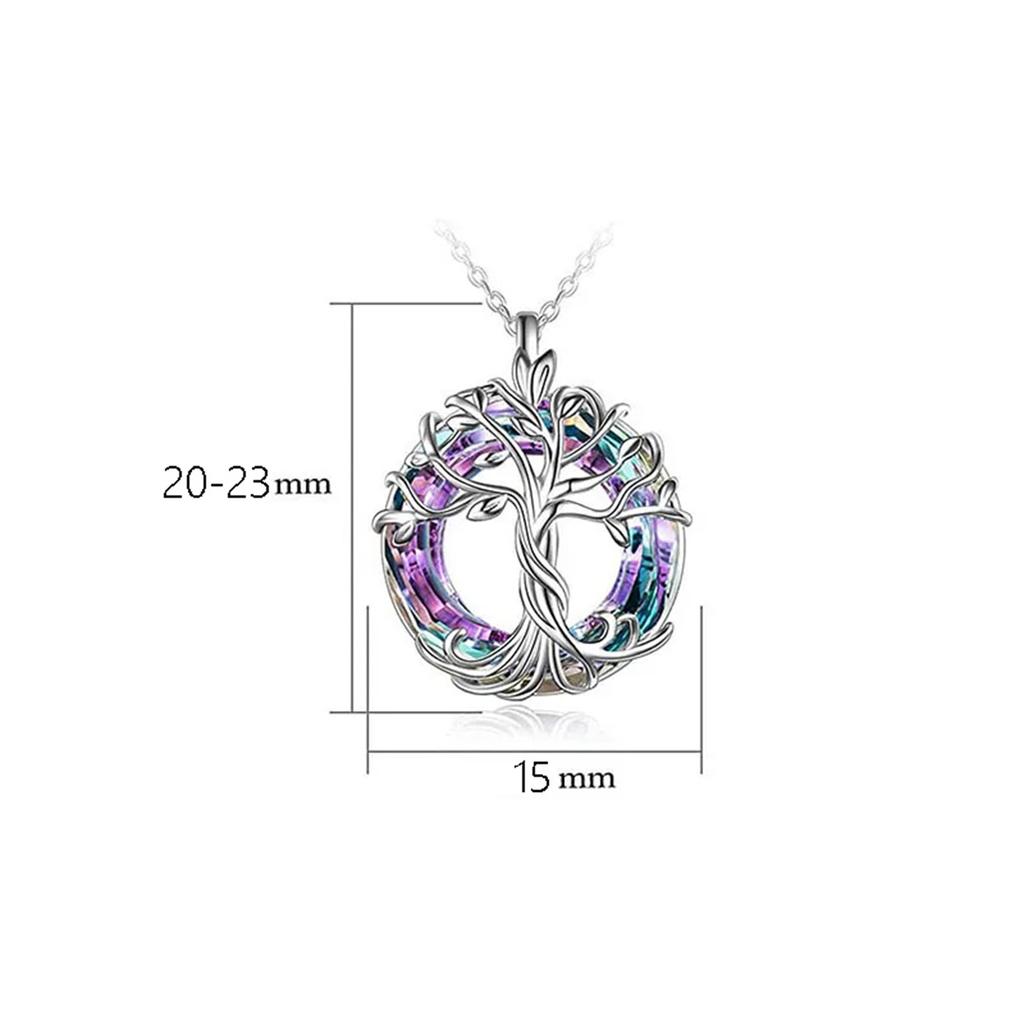 Exquisito Collar Árbol Genealógico Celta con Cristal Circular - Joyería Árbol de la Vida Regalo para Mujeres Niñas Mamá Cumpleaños