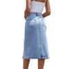 Women High Waist  Package Hip Split Hole-ridden Jean Denim Skirt