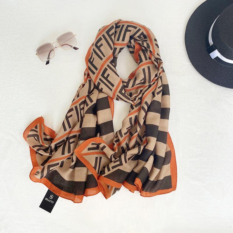 Cotton and Linen Scarf for Women In Autumn and Winter New Versatile Warm and Fashionable Letter Scarf Decorative Shawl