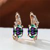Big Oval Stone Blue Crystal Earrings Mystic Multicolor Zircon Clip Earrings Wedding Jewelry For Women