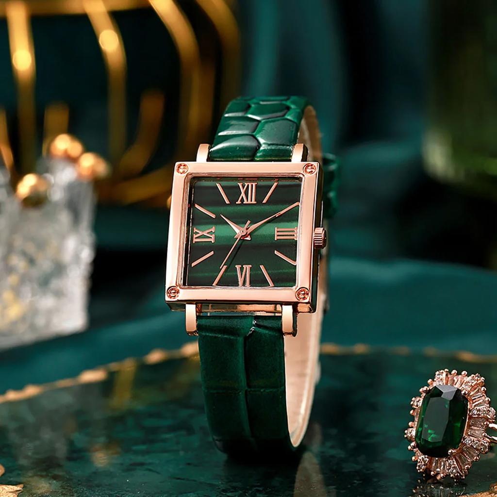 1pc-Fashionable and Minimalist Women's Square Belt Quartz Watch, Retro High-end Roman Watch