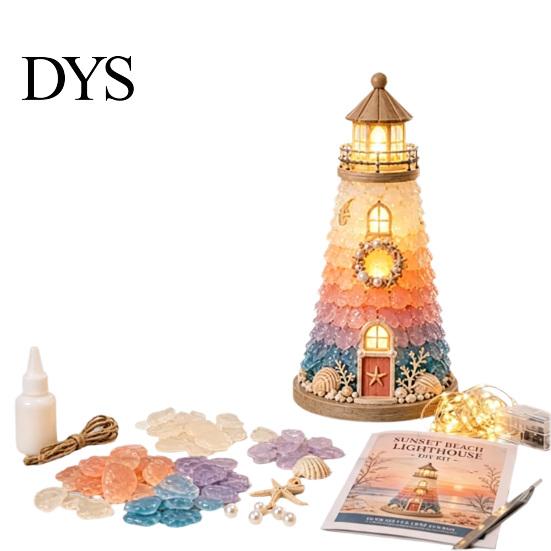 Coastal Inspired Ornaments Sea Glass Lighthouse DIY Kit, 3D Light Up Fragment Art Supplies Craft Lighted Ornament for Adults, Home Table Decoration