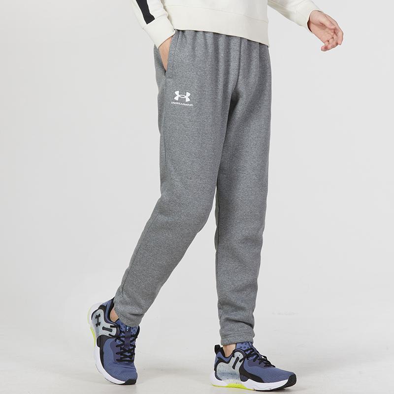Under Armour Essential Fleece Joggers With Drawstring And Logo Detail Men Bottoms Grey 1373882-012