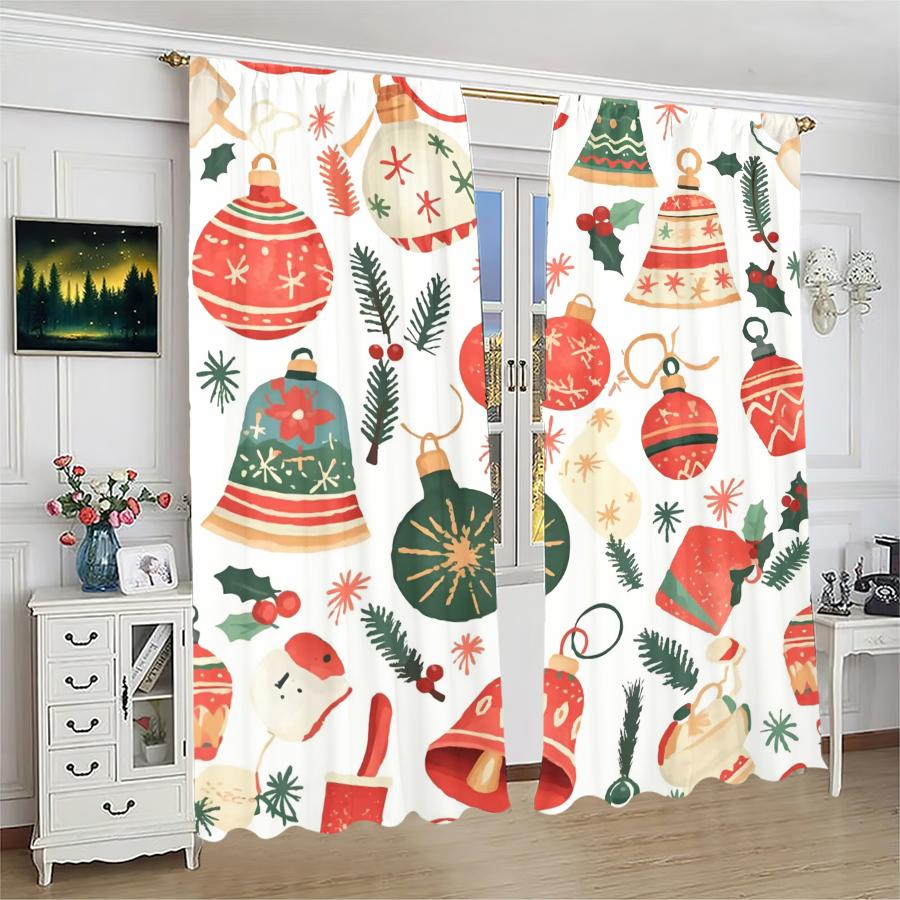 Christmas bell print curtains   pole bag curtains   Christmas decorations   daily home decorations   room decorations