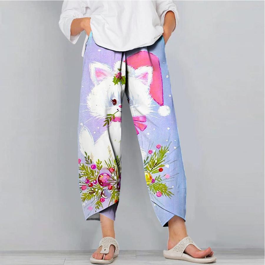 

Мужские модные повседневные брюки, свободные широкие брюки, рабочая одежда с карманами, свободные брюки с милым принтом кота