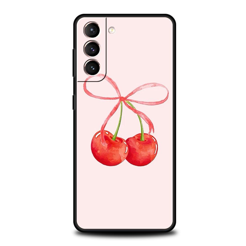 

Cute Cherry Bow Phone Case For Samsung Galaxy S24 S23 S22 S20 Ultra S21 FE 5G S10 S9 Plus S10E S8 Soft Silicone Cover Samsung S23