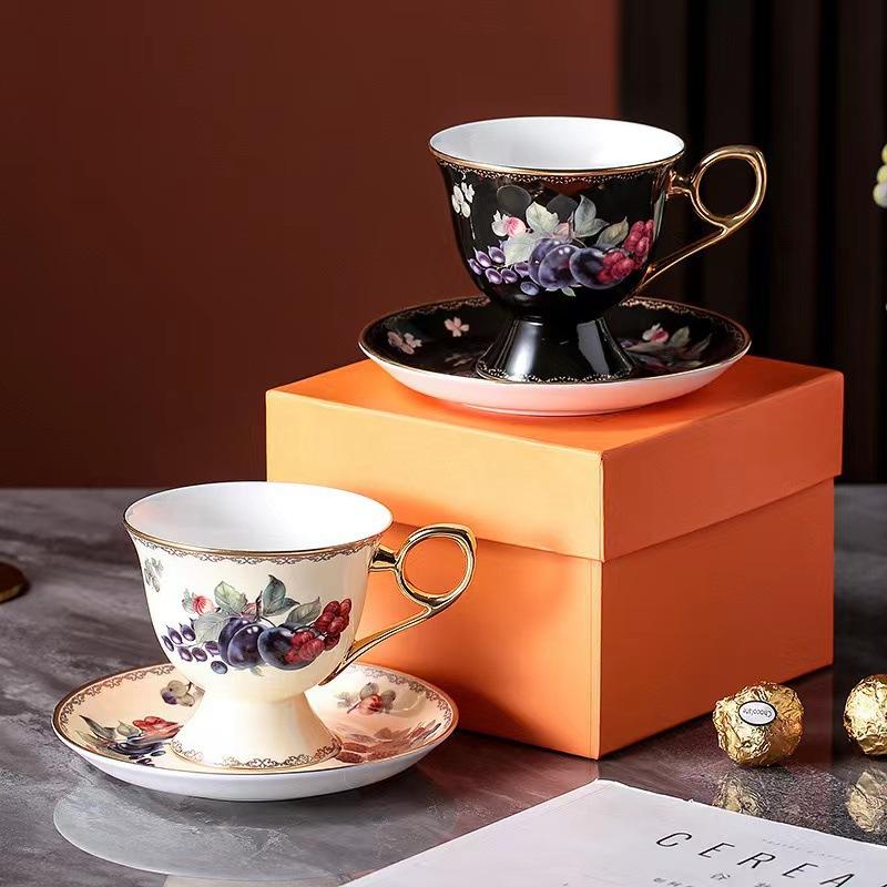 Meidaoye Jing Fruit Coffee Cup Saucer High-End Exquisite Bone China Pair Cup High-End Afternoon Tea Tea Set