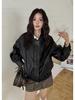 2025 Trendy American Retro Leather Jacket - Loose Fit for Spring & Autumn, Unisex Motorcycle Style, Cool Black